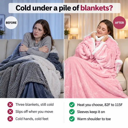 Under a pile of blankets and still cold? Regular blanket vs RosyRobe heated blanket