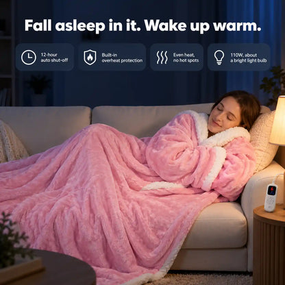 Woke up warm: sleeping in the heated blanket with the 12-hour auto shut-off timer