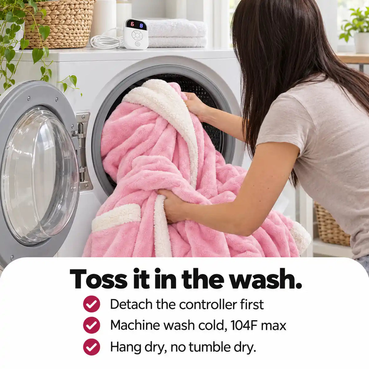 Toss it in the wash: detach the controller, machine wash cold, hang dry